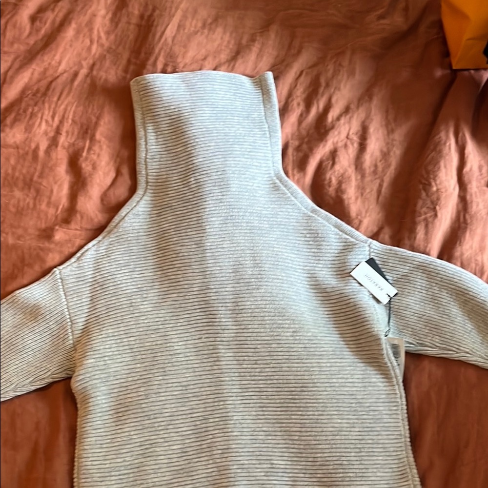 Babaton Gray Cowl Neck Sweater with Ribbed Texture